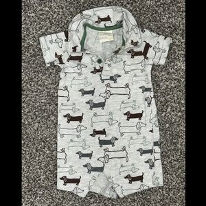 Baby boy one piece outfit with collar and dogs